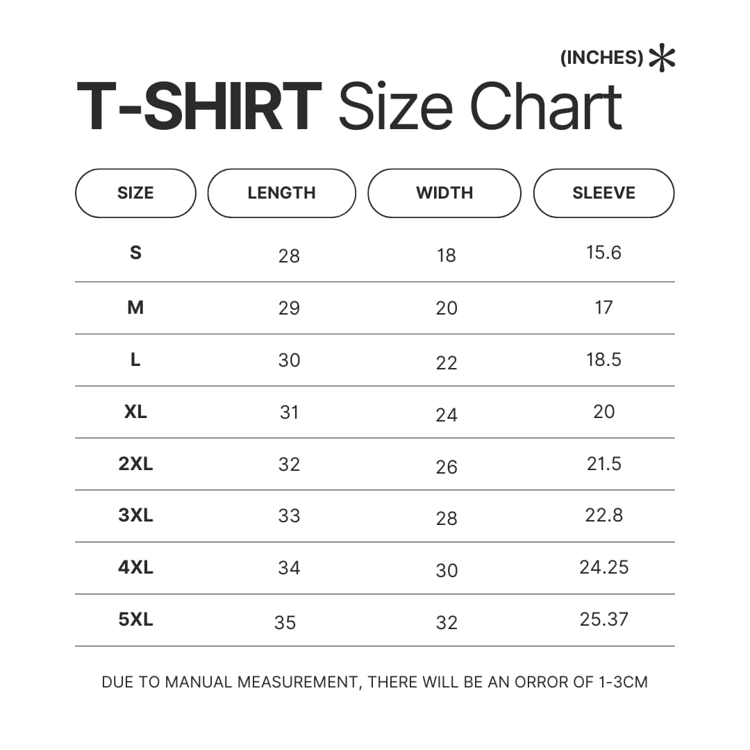 T shirt Size Chart - Big Mouth Merchandise