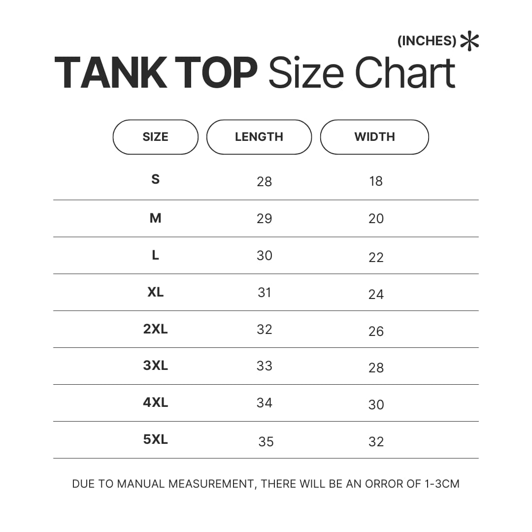 Tank Top Size Chart - Big Mouth Merchandise